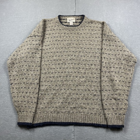 Vintage Woolrich Sweater Mens 2XL Tall Beige Birdseye Knit Crewneck Pullover - Picture 1 of 8